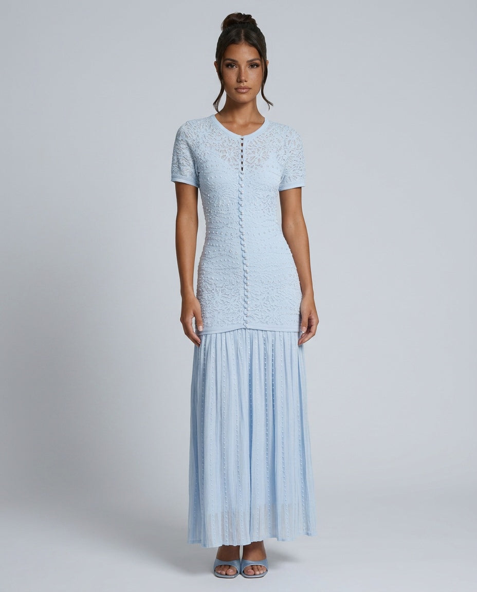 Reese | Beaded Ombré Button-Front Knit Maxi Dress
