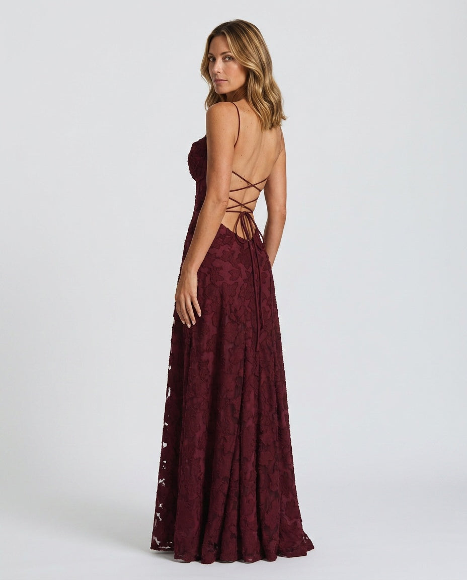 Frankie | Floral Cowl-Neck Lace-Back Maxi Dress