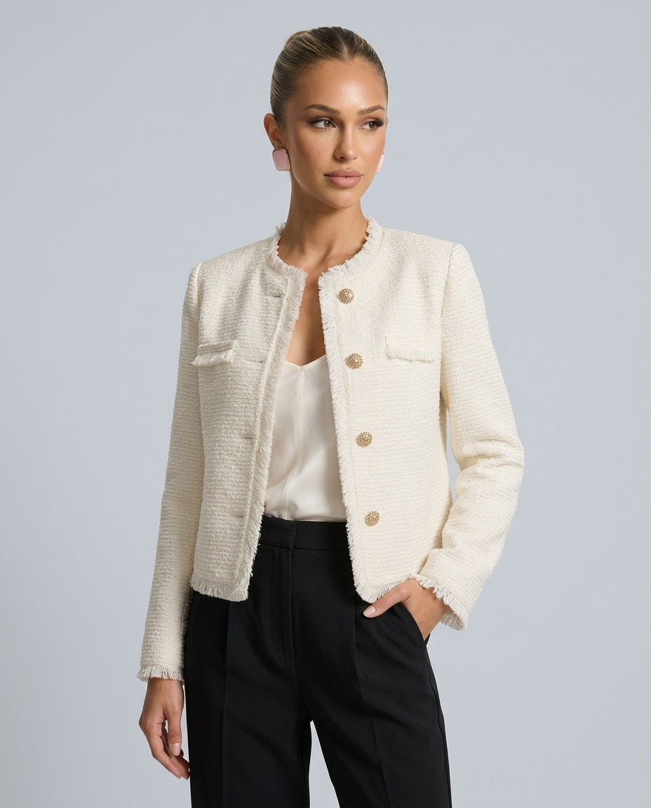 Calla | Cropped Boxy Fringed Tweed Jacket