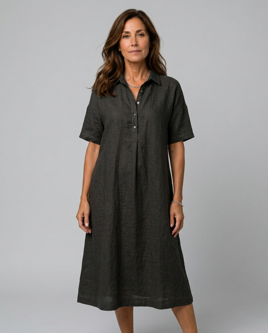 Iovelle | Relaxed Polo Cotton-Linen Midi Dress