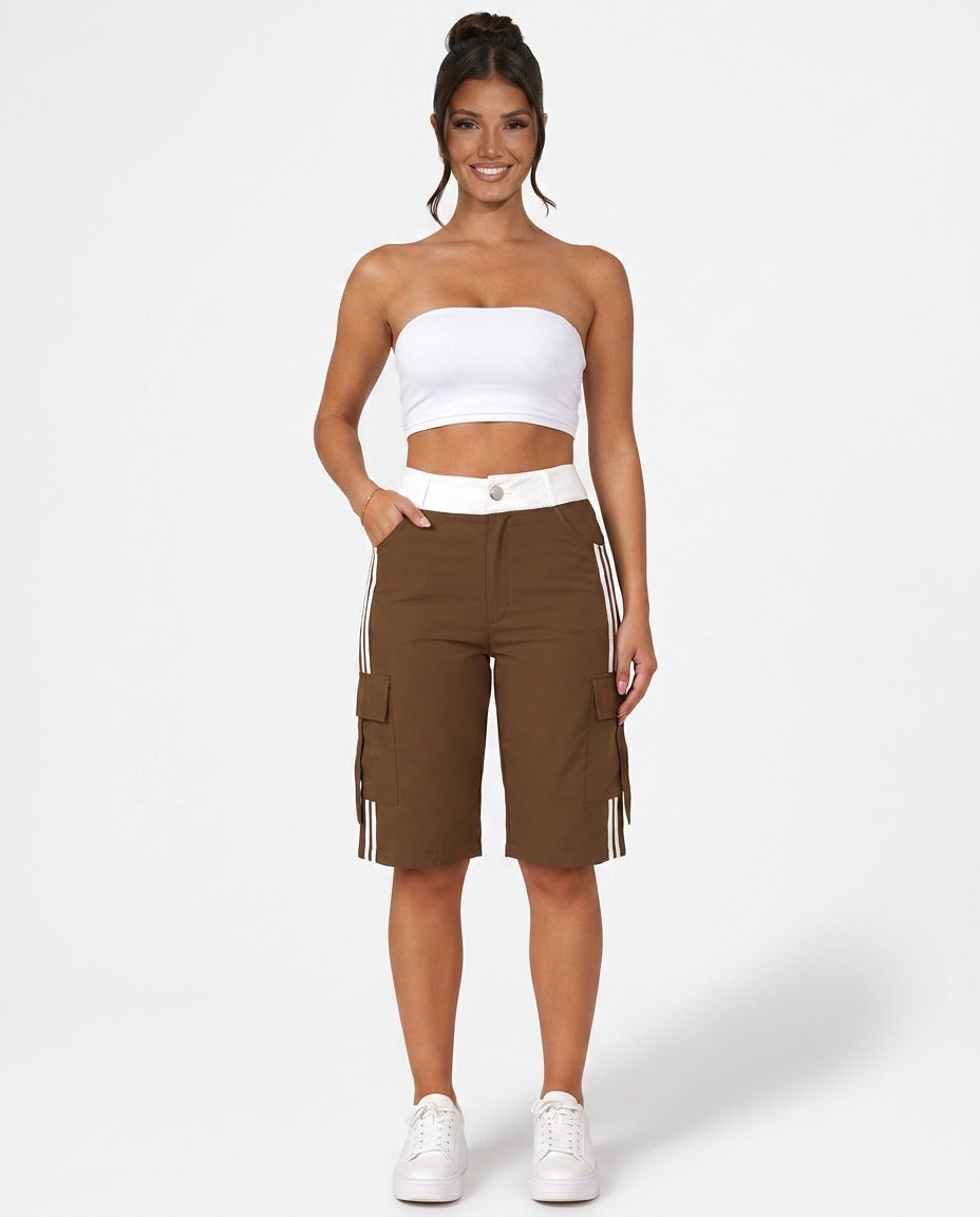 Antonella | Cargo Bermuda Shorts with Contrast Waistband