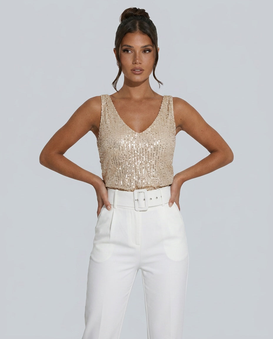 Ava | Sequin V-Neck Sleeveless Top