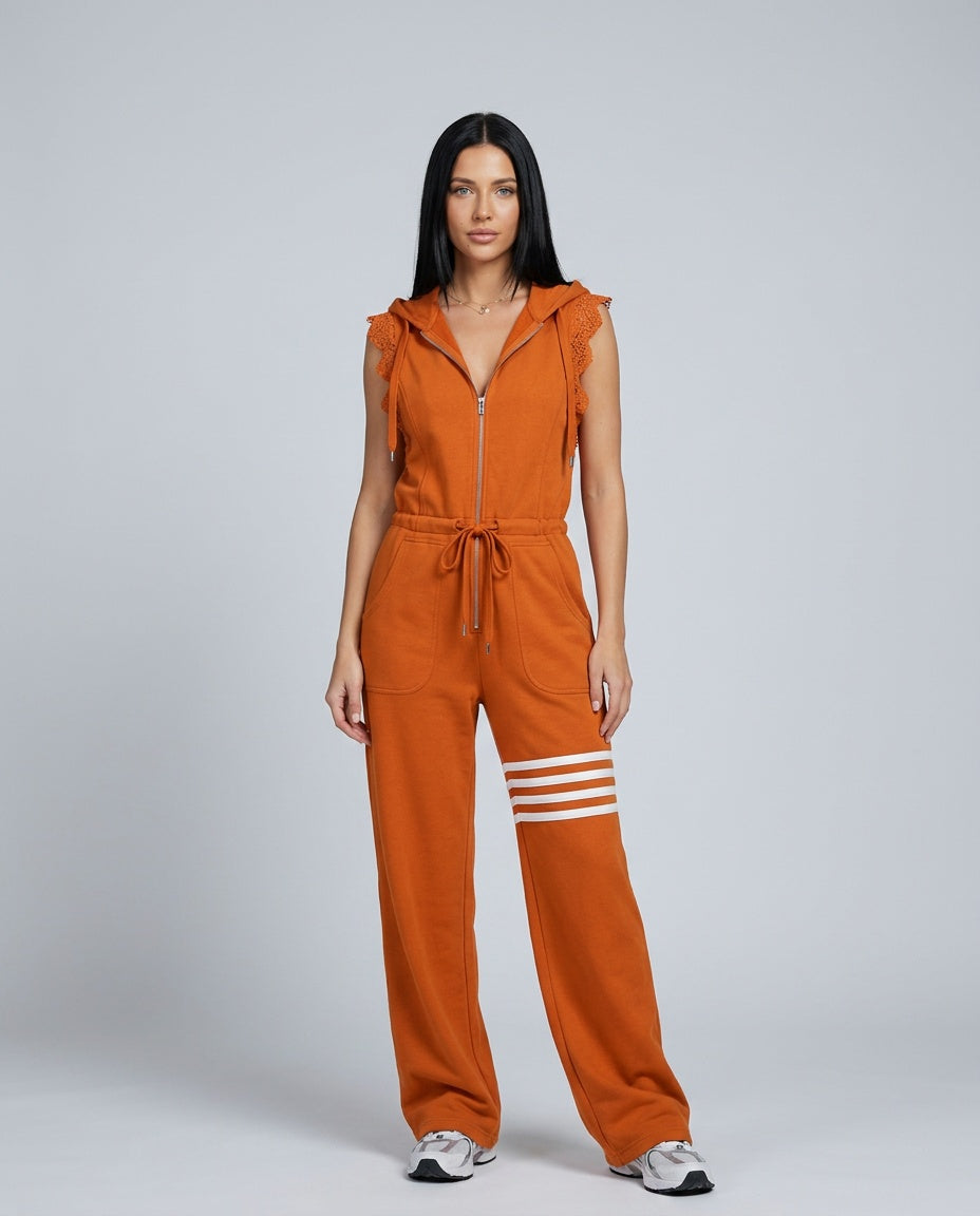 Ryva | Hooded Striped Retro Sports Jumpsuit