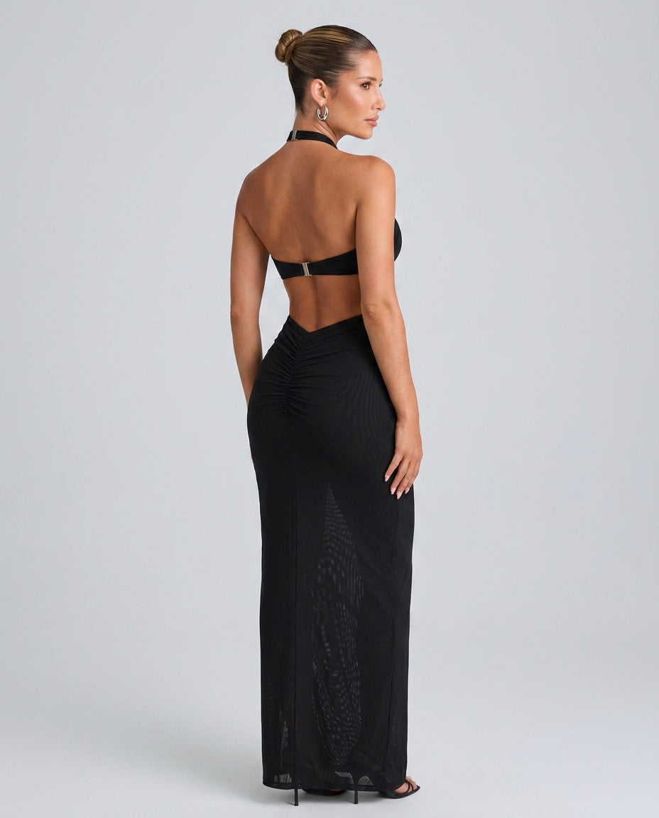 Juliette | Hardware Detail Cut-Out Halterneck Maxi Dress