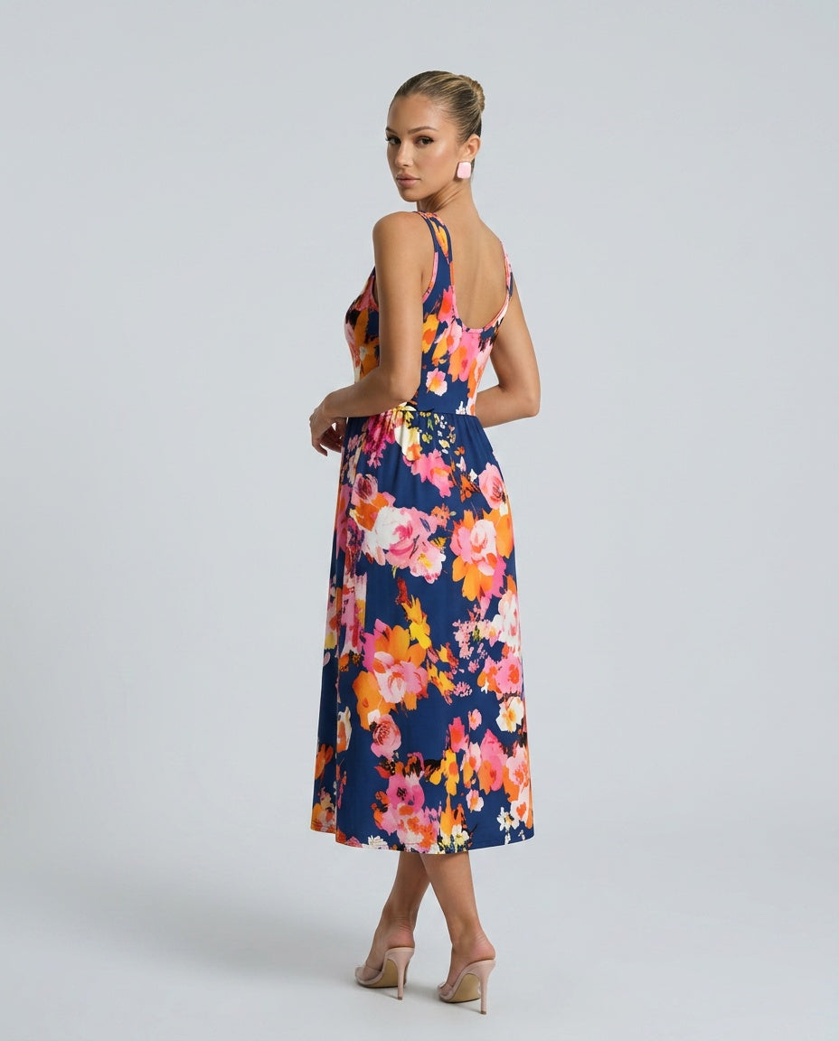 Everly | Halter Neck Flowy Printed Midi Dress