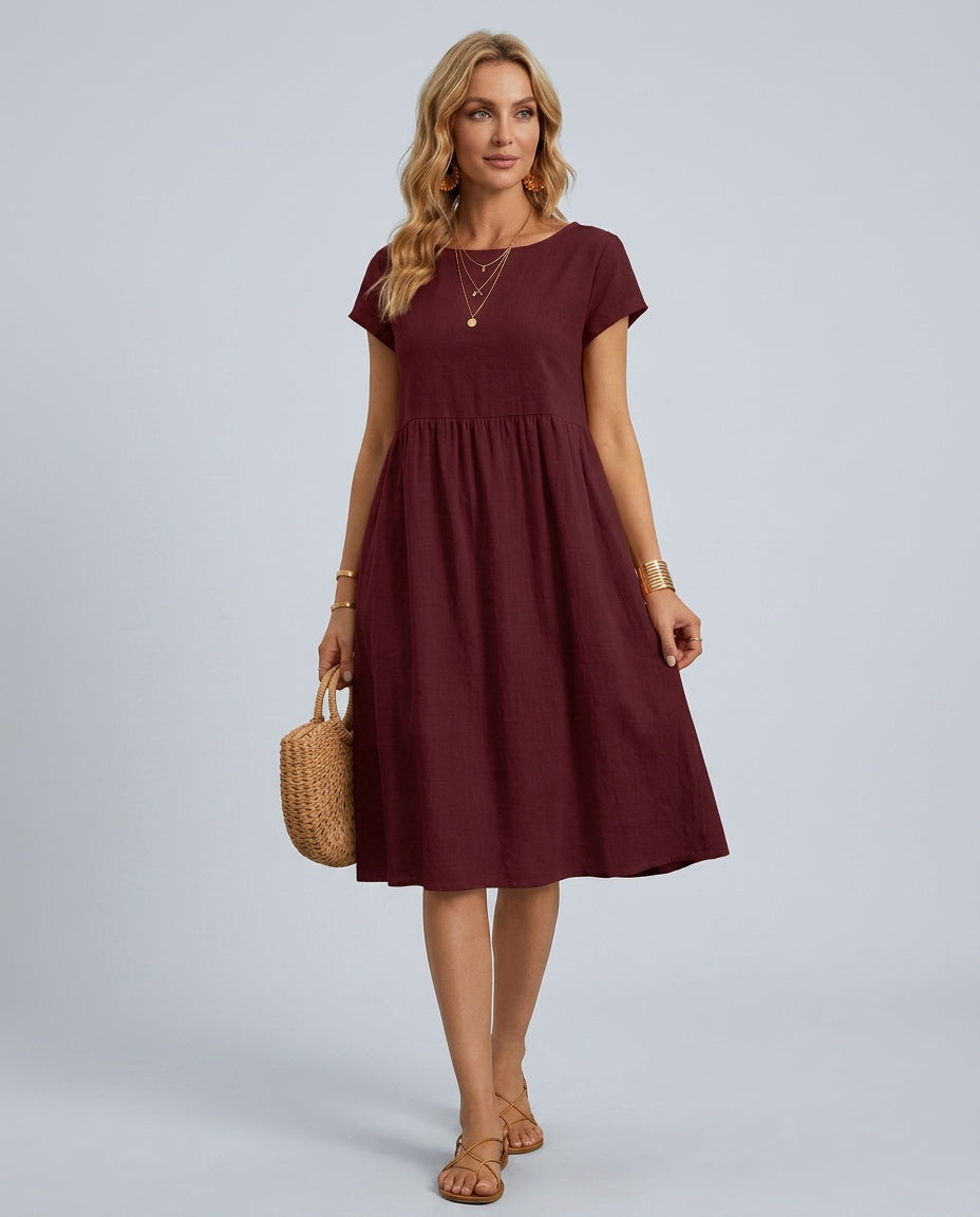 Marley | Short Sleeve Knee-Length Pocket Midi Dress