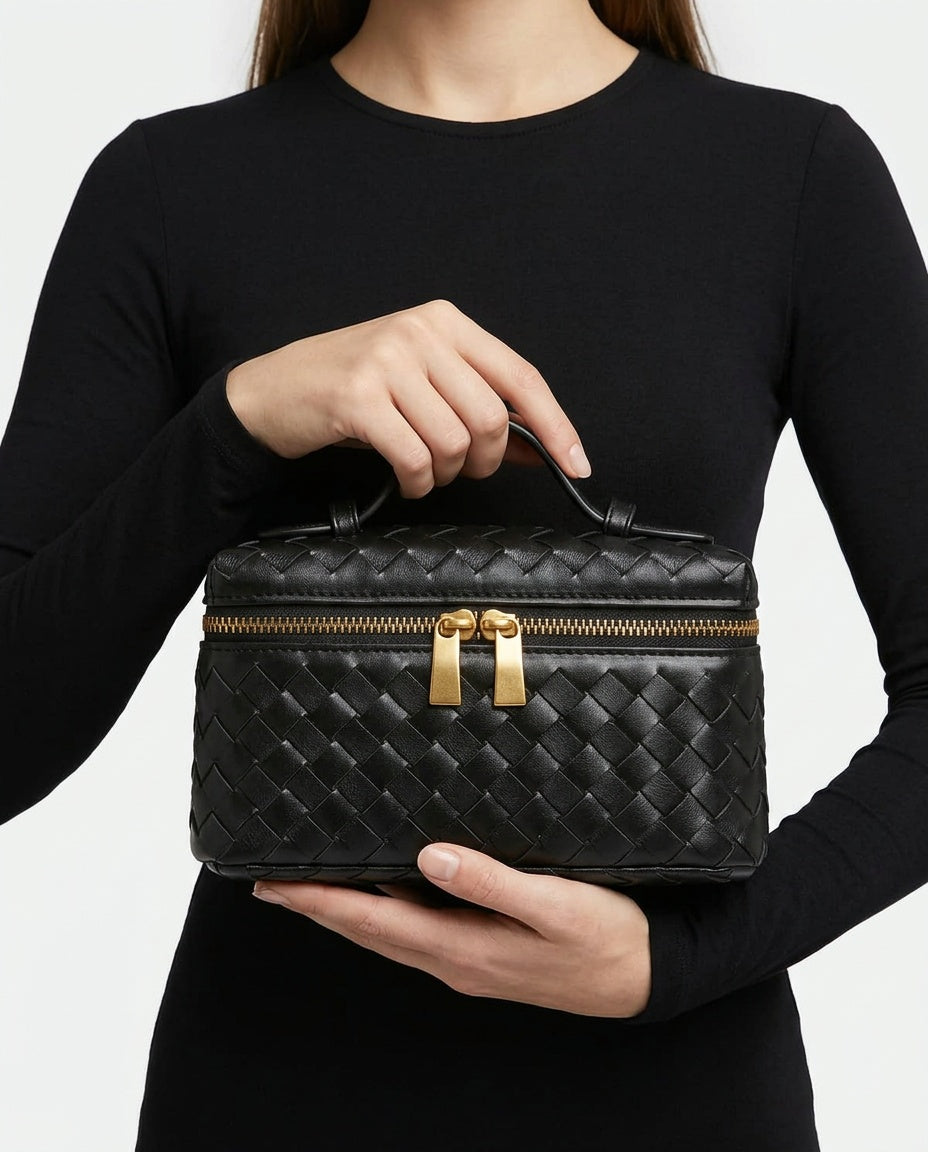Small Woven Top Handle Bag with Phone Pocket