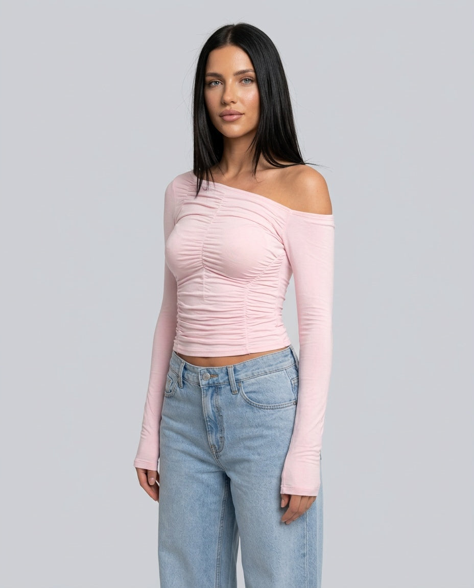 Violet | Asymmetric One Shoulder Ruched Crop Top