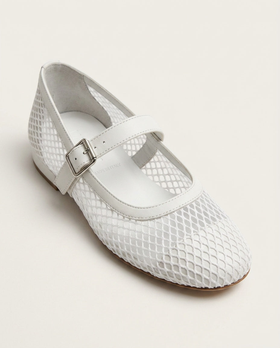 Renata | Round Toe Buckle Strap Mesh Ballet Flats