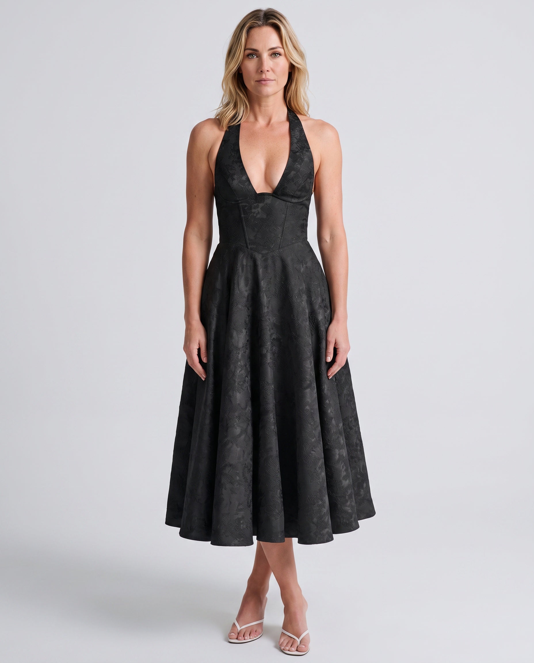 Sable | Halter Neck Jacquard Midi Dress