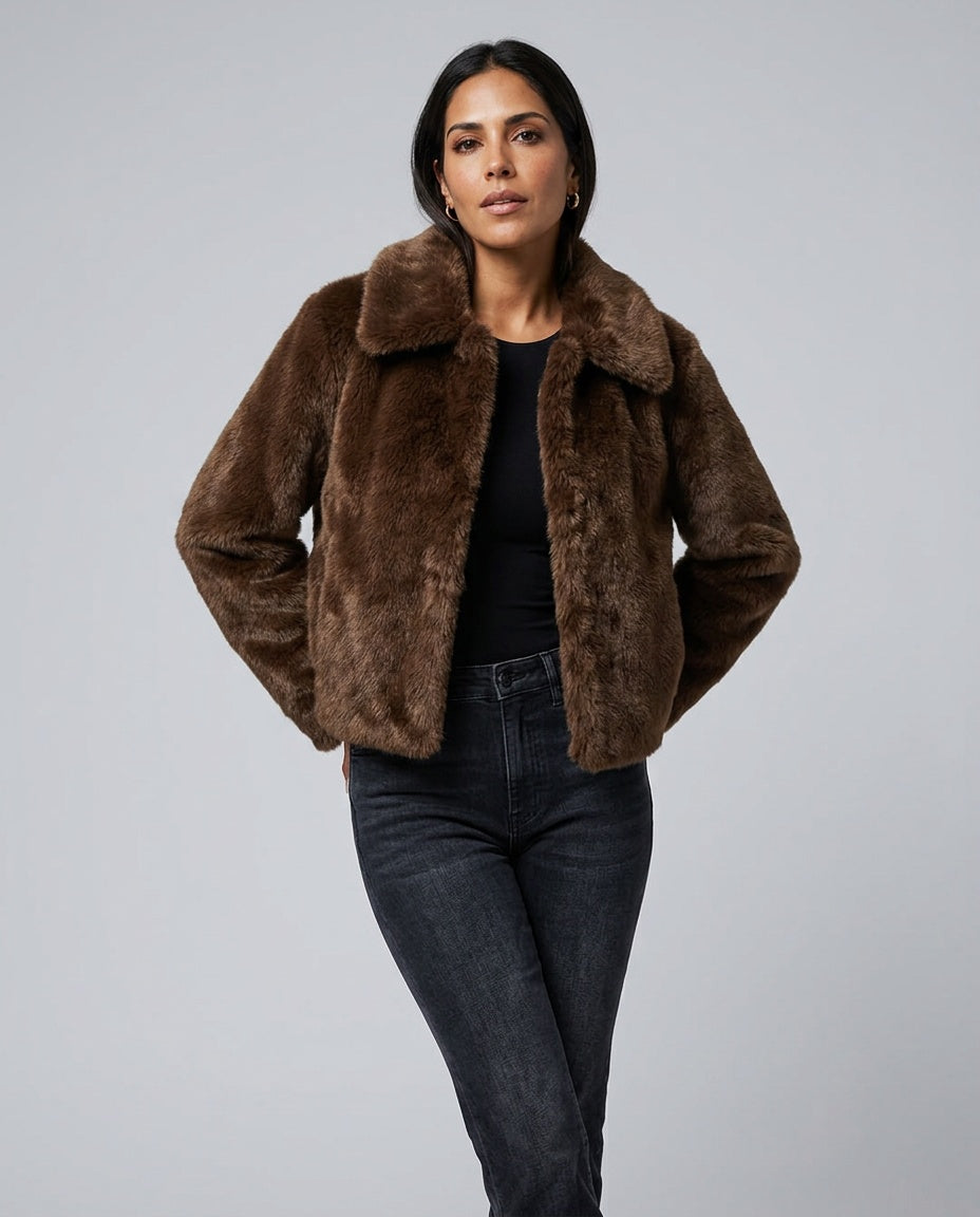Naia | Lapel Button-Front Faux Fur Jacket