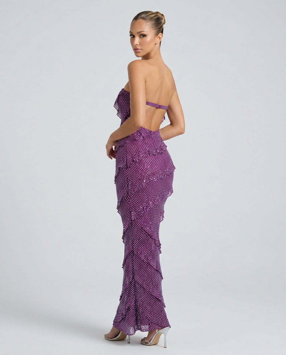 Pia | Embellished Bandeau Ruffle Maxi Dress