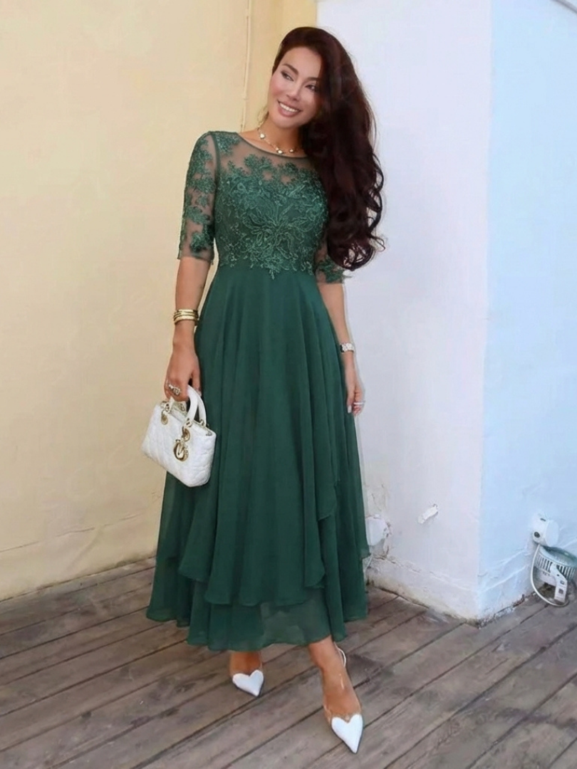 Harlow | Lace Bodice 3/4 Sleeve Midi Dress