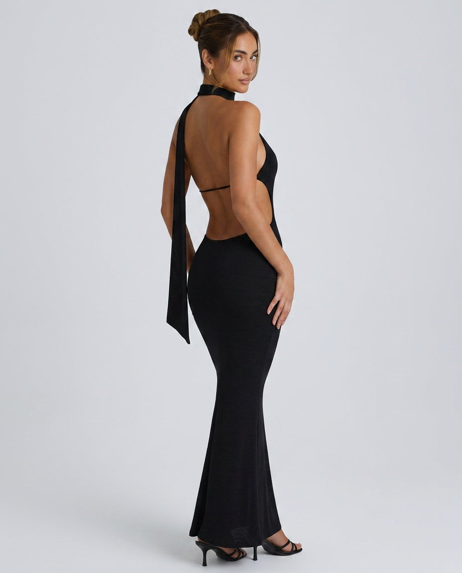 Micaela | Cut-Out Halterneck Knit Maxi Dress