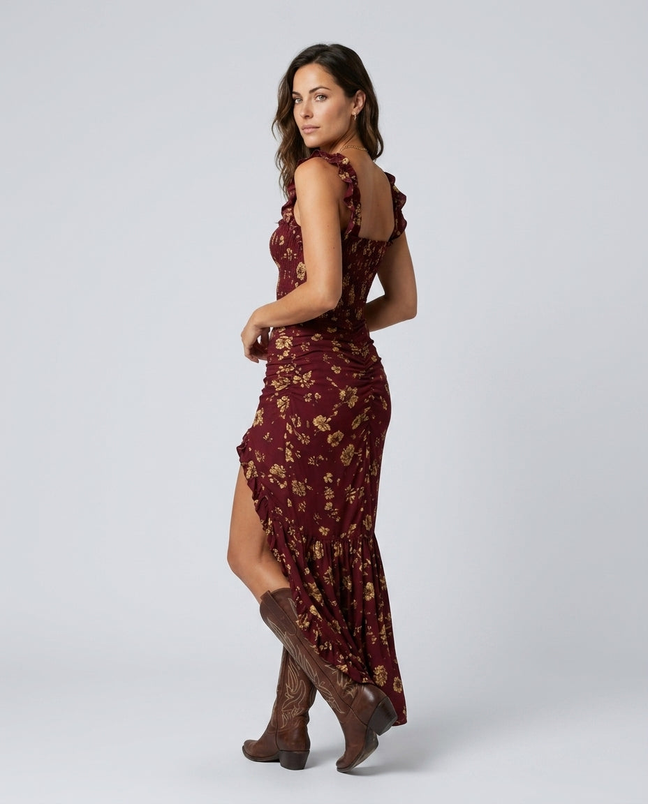 Kira | Boho Printed Ruffled Sleeve Maxi Dress