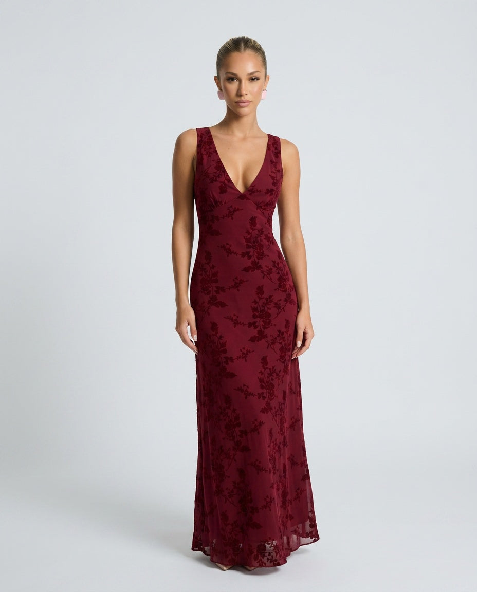 Camille | Sleeveless V-Neck Floral A-Line Maxi Dress