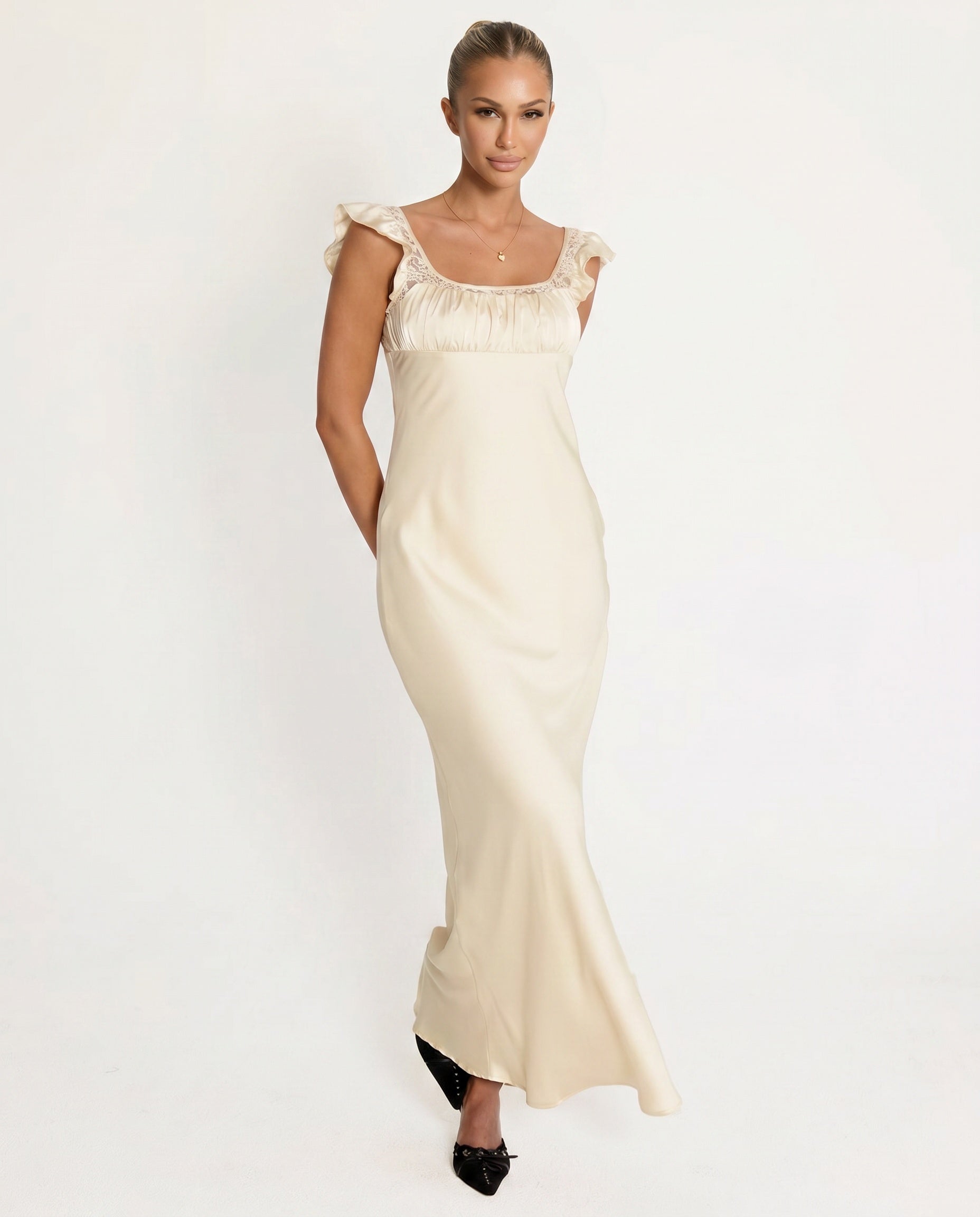 Women's Polyester Maxi Dress Champagne Draped