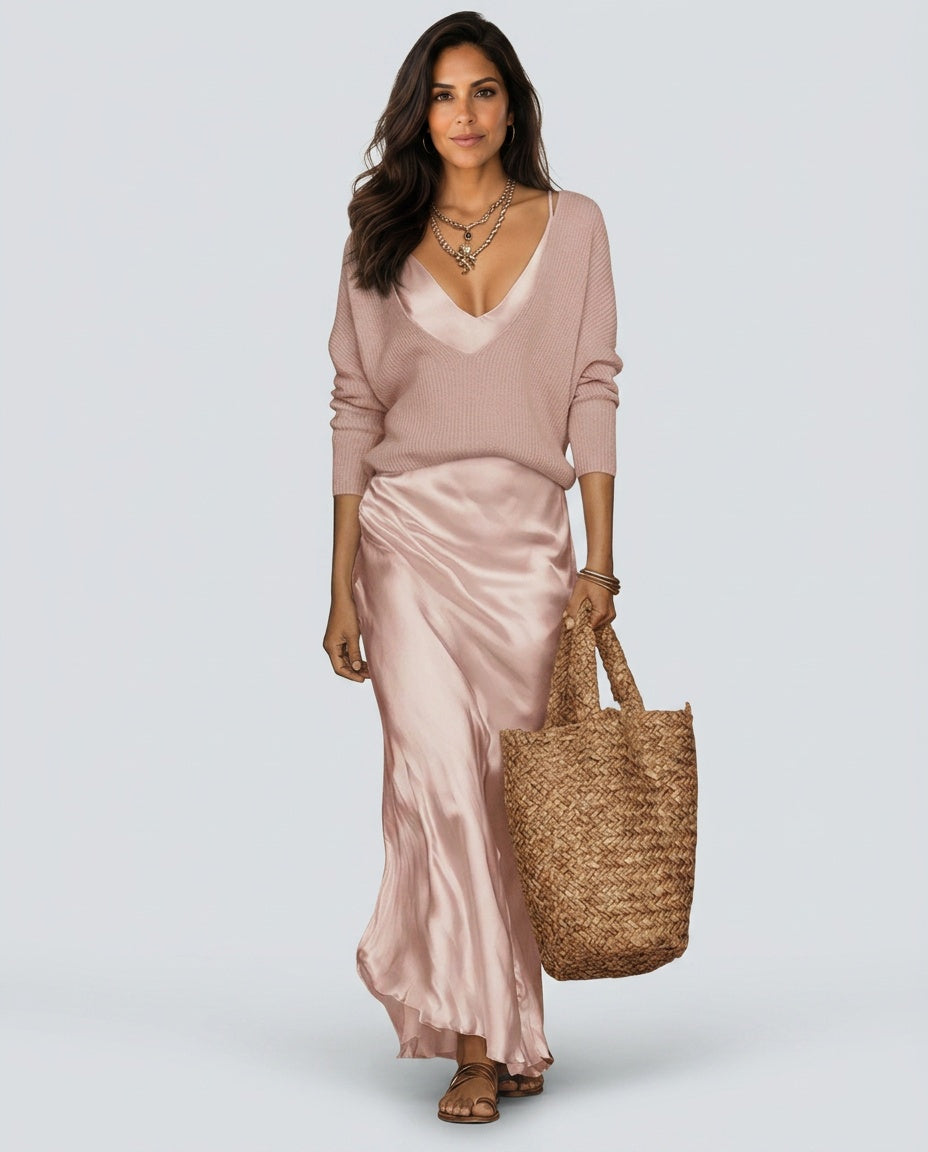 Giselle | Satin-Look V-Neck Maxi Dress