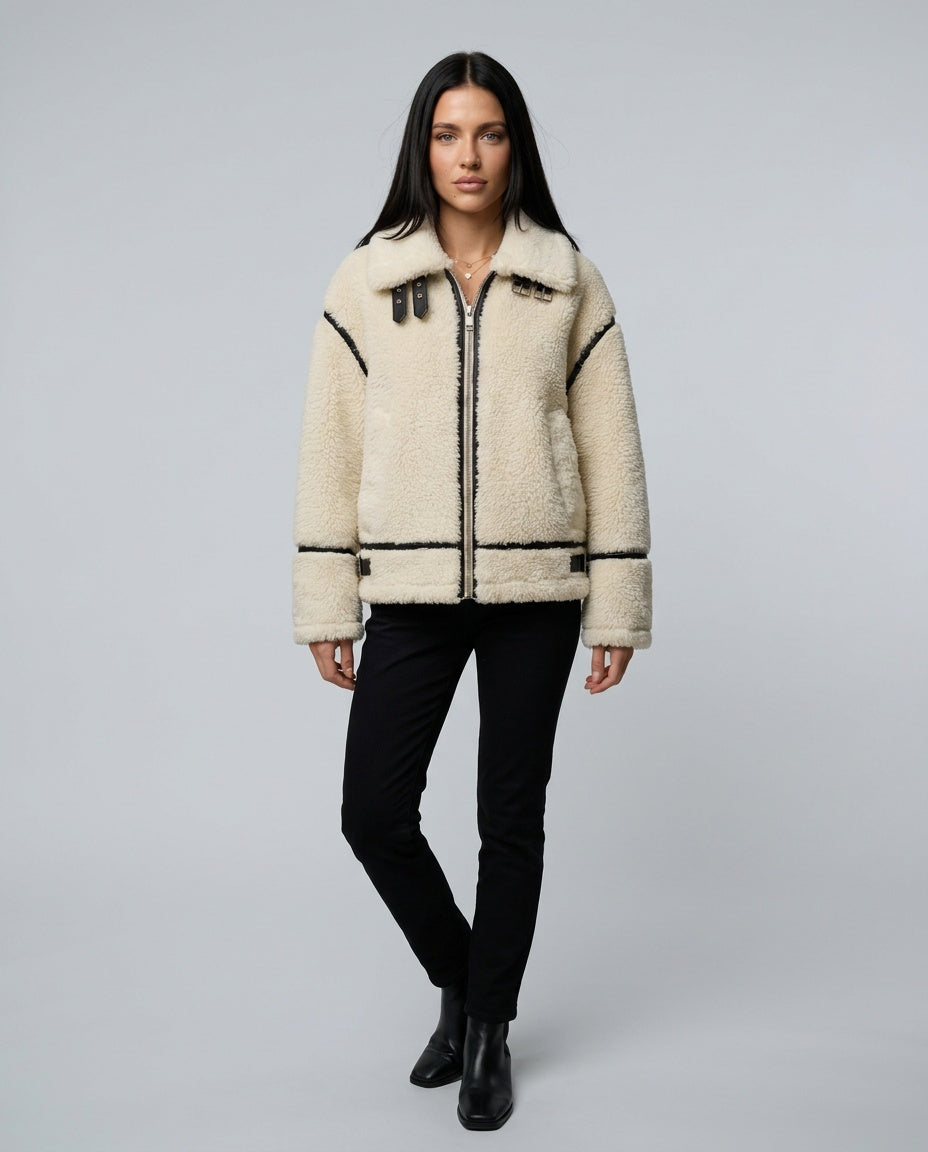 Sofia | Boxy Faux Shearling Aviator Jacket