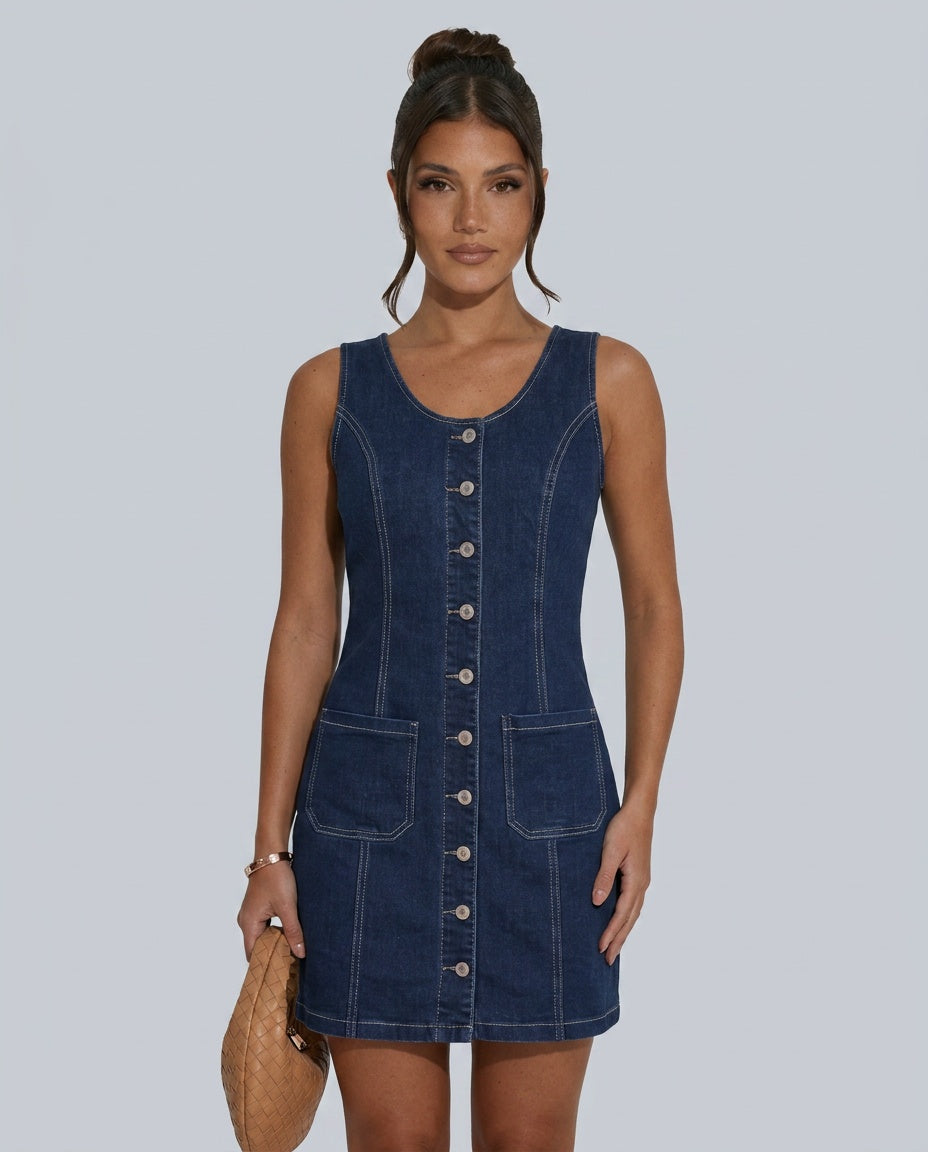Riley | Sleeveless Button Front Denim Mini Dress