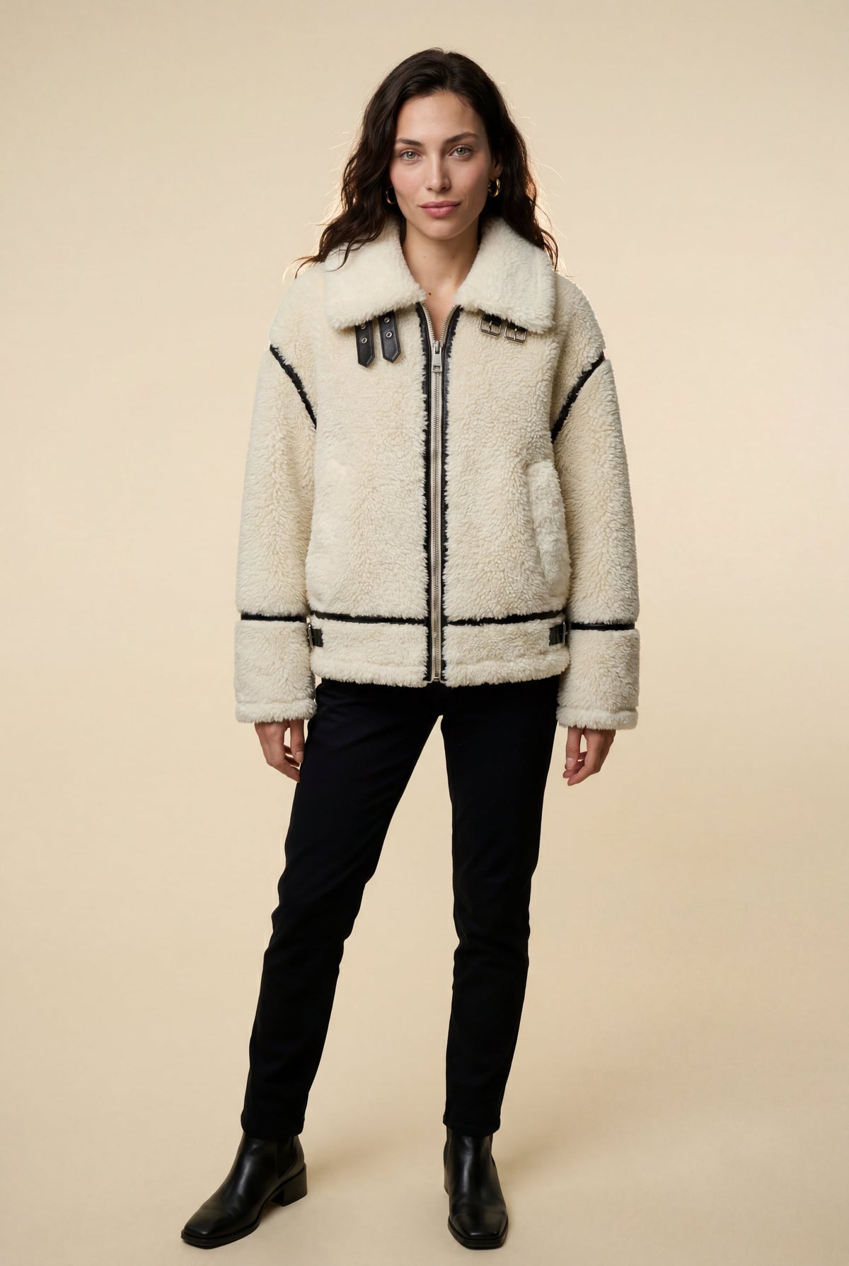 Sofia | Boxy Faux Shearling Aviator Jacket