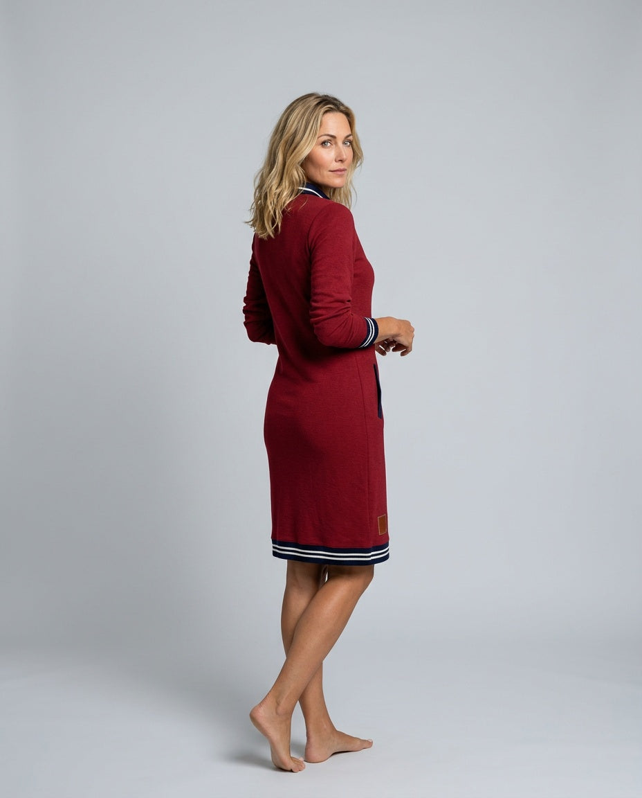 Cora | Quarter Zip Striped Trim Polo Midi Dress