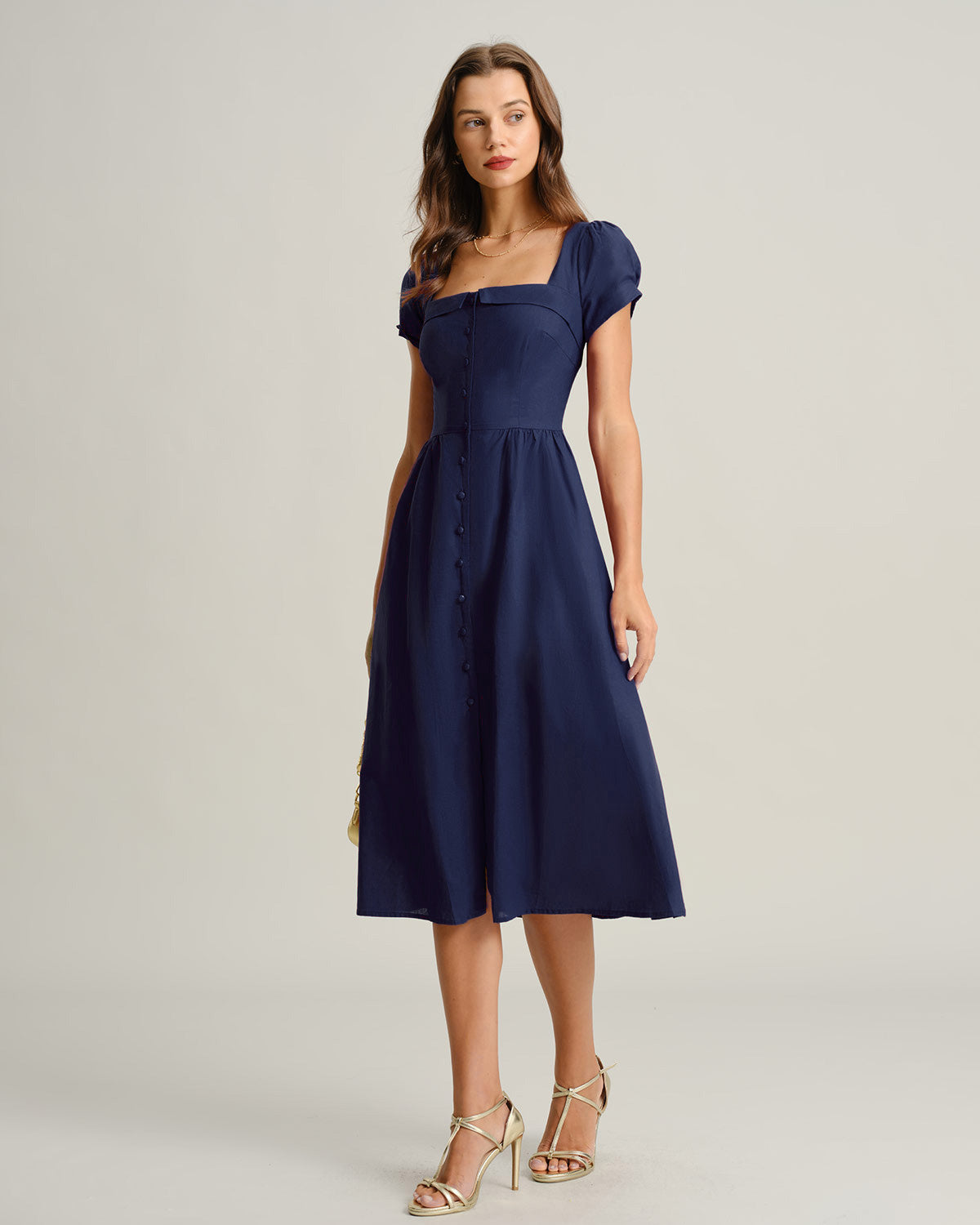 Women's Square Neck A-Line Midi Dress