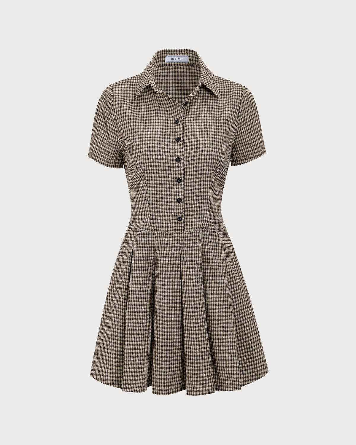 Phoebe | Brown Plaid Lapel Pleated Mini Dress