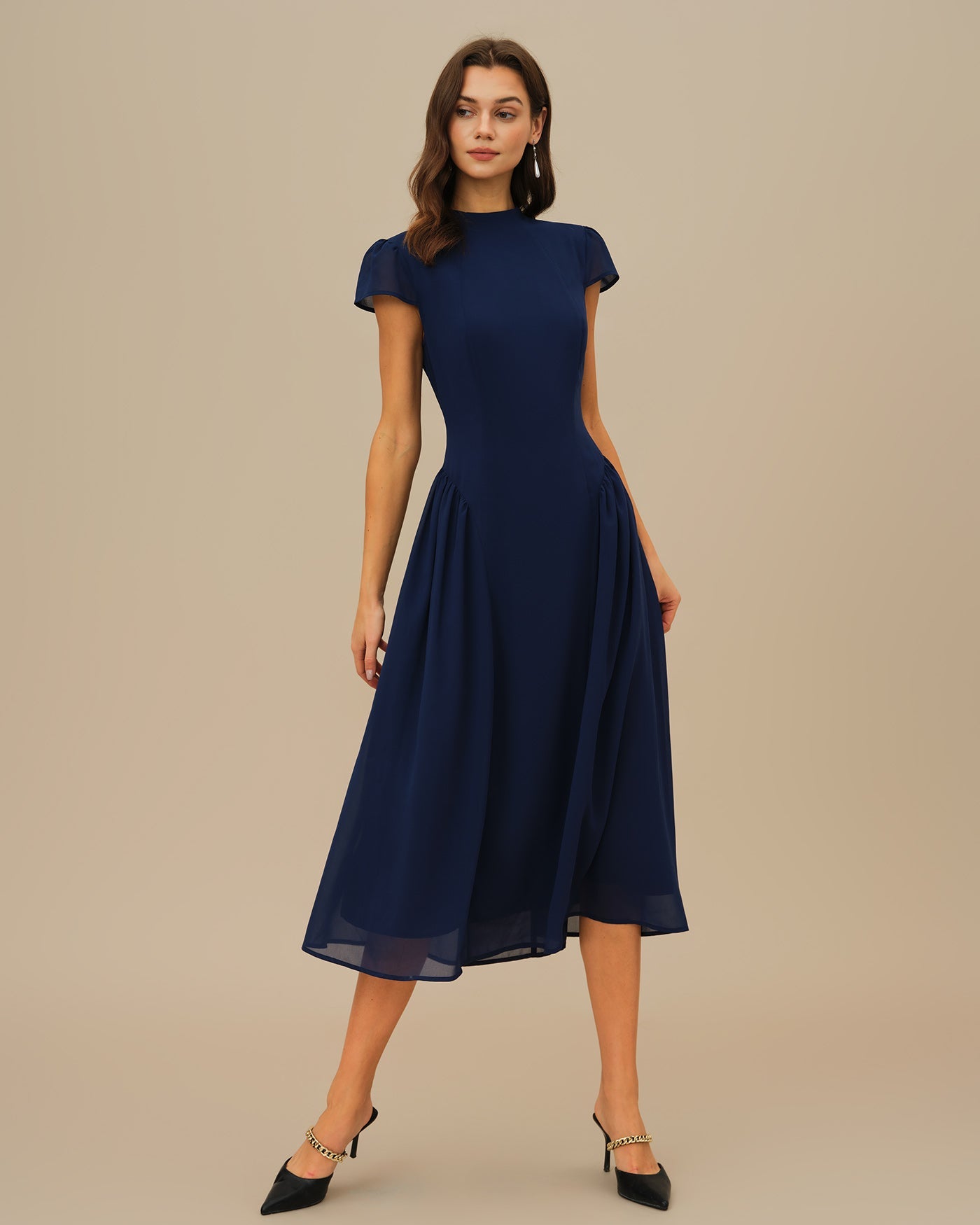 Anouk | Puffed Sleeve Blue Midi Dress