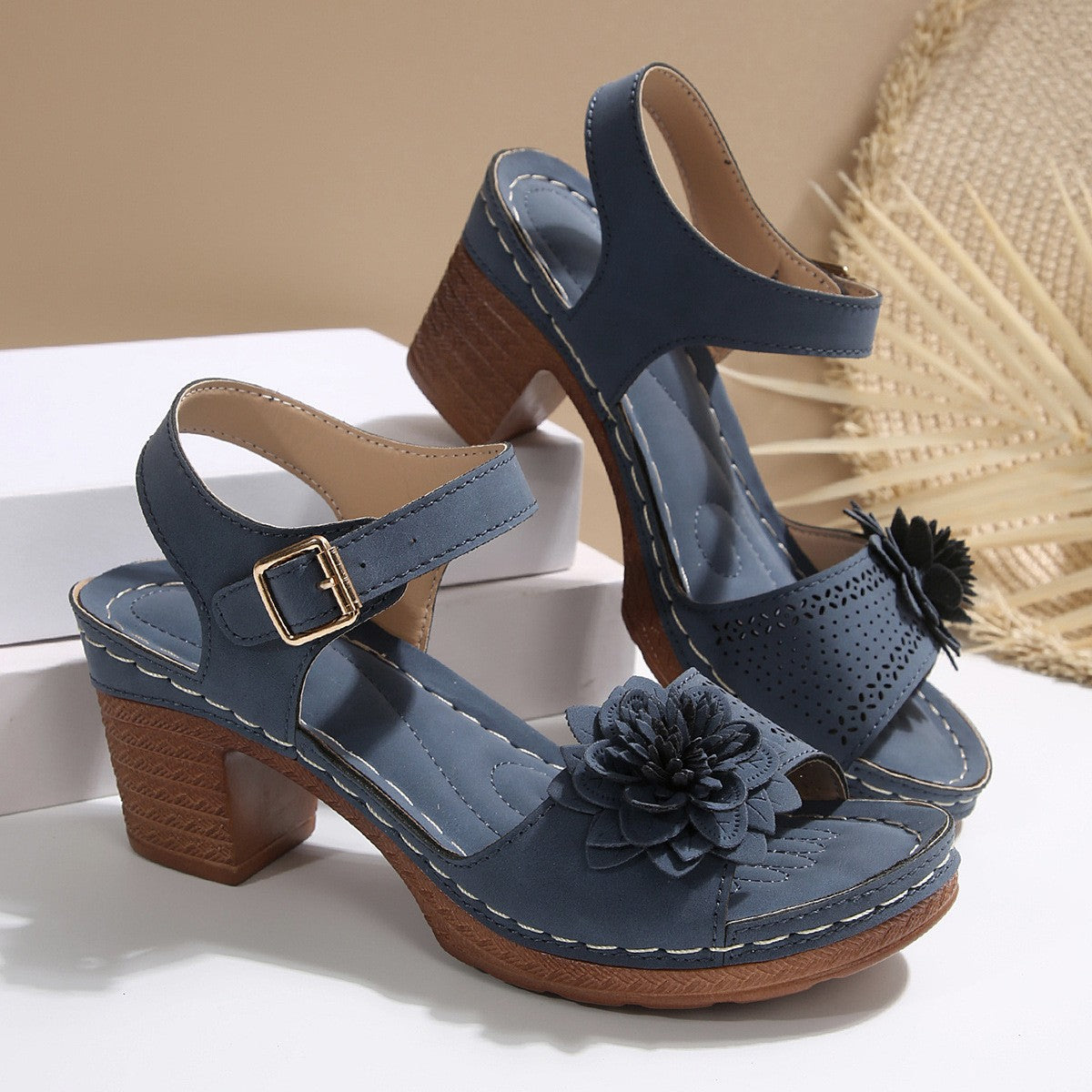 Imogen | Floral Embellished Block Heel Sandals