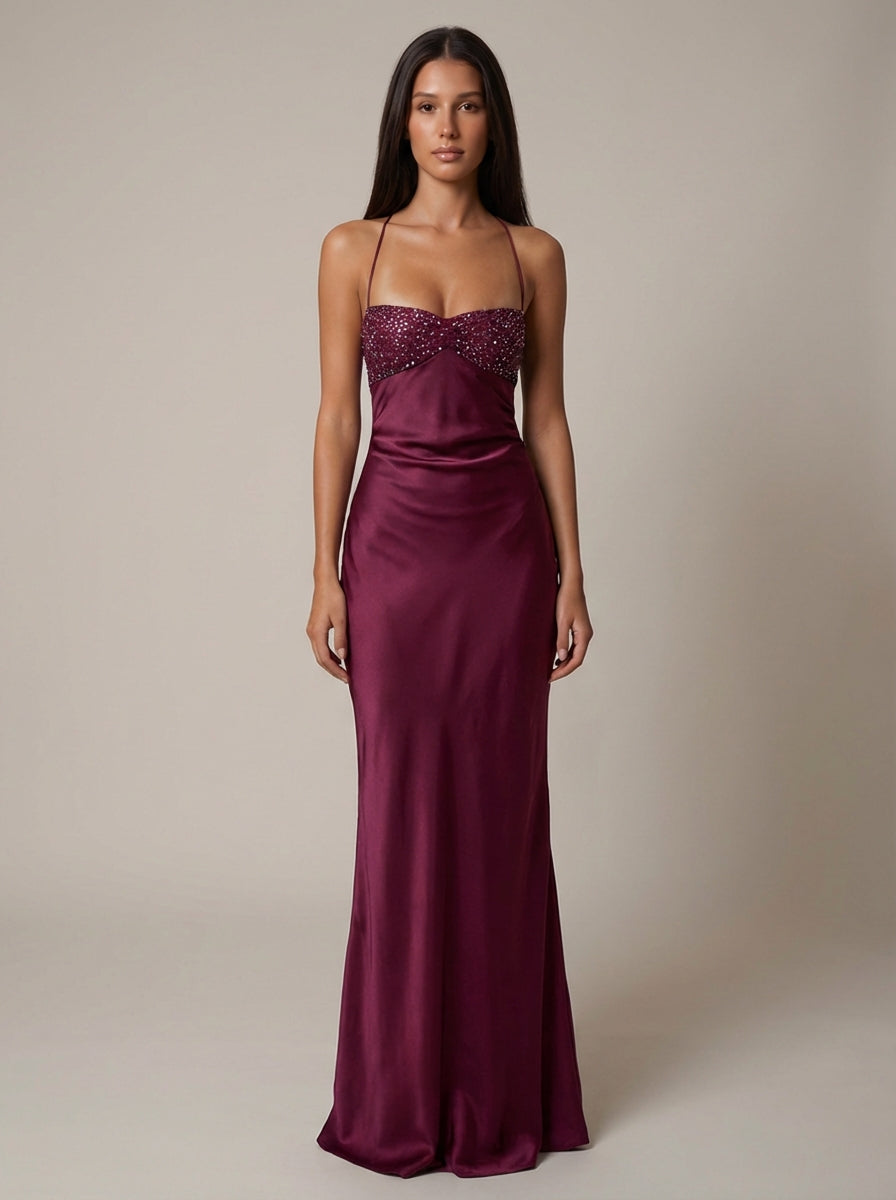 Delaney | Satin Halter Maxi Dress