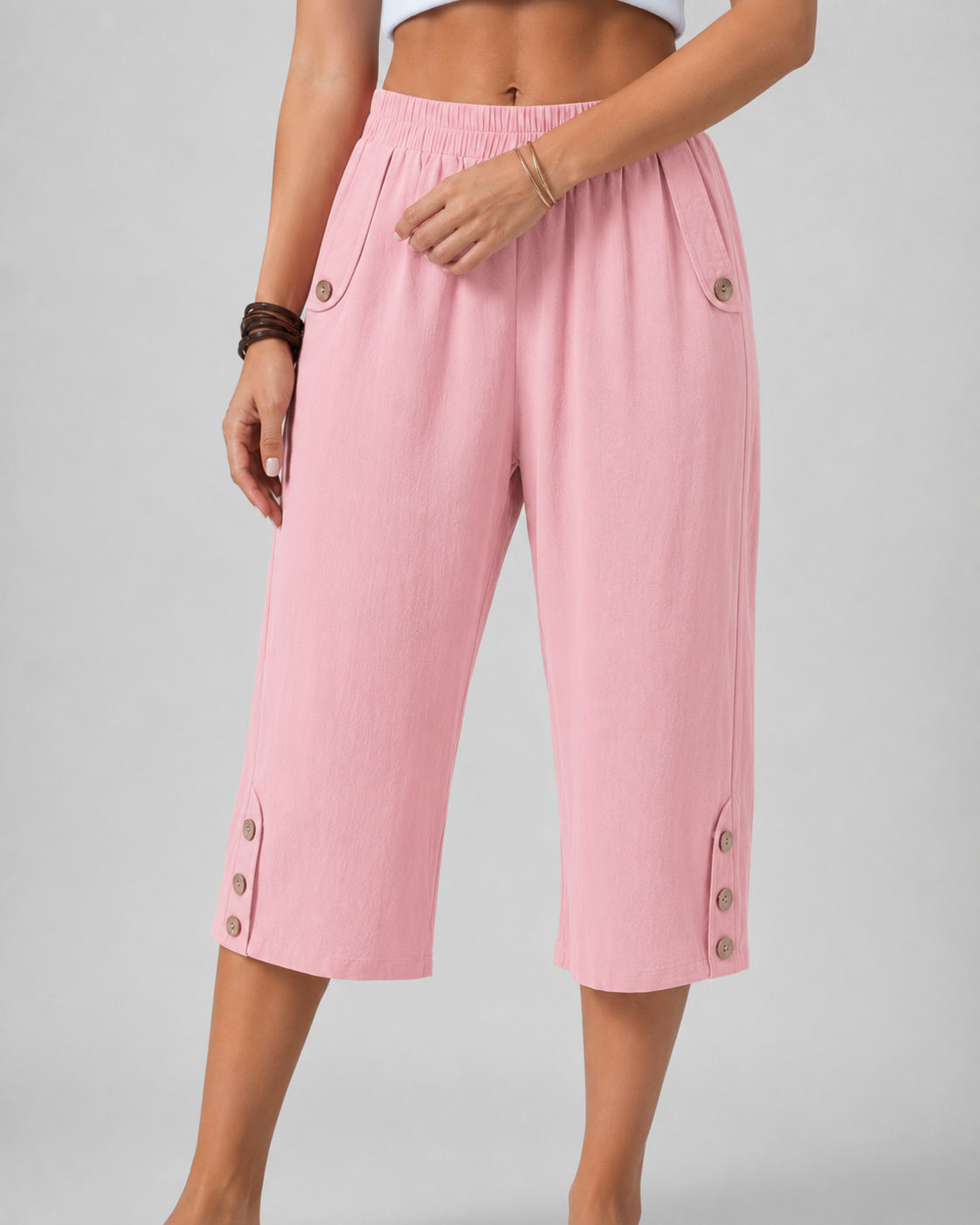 Freya | Wide-Leg Elastic Waist Capri Pants