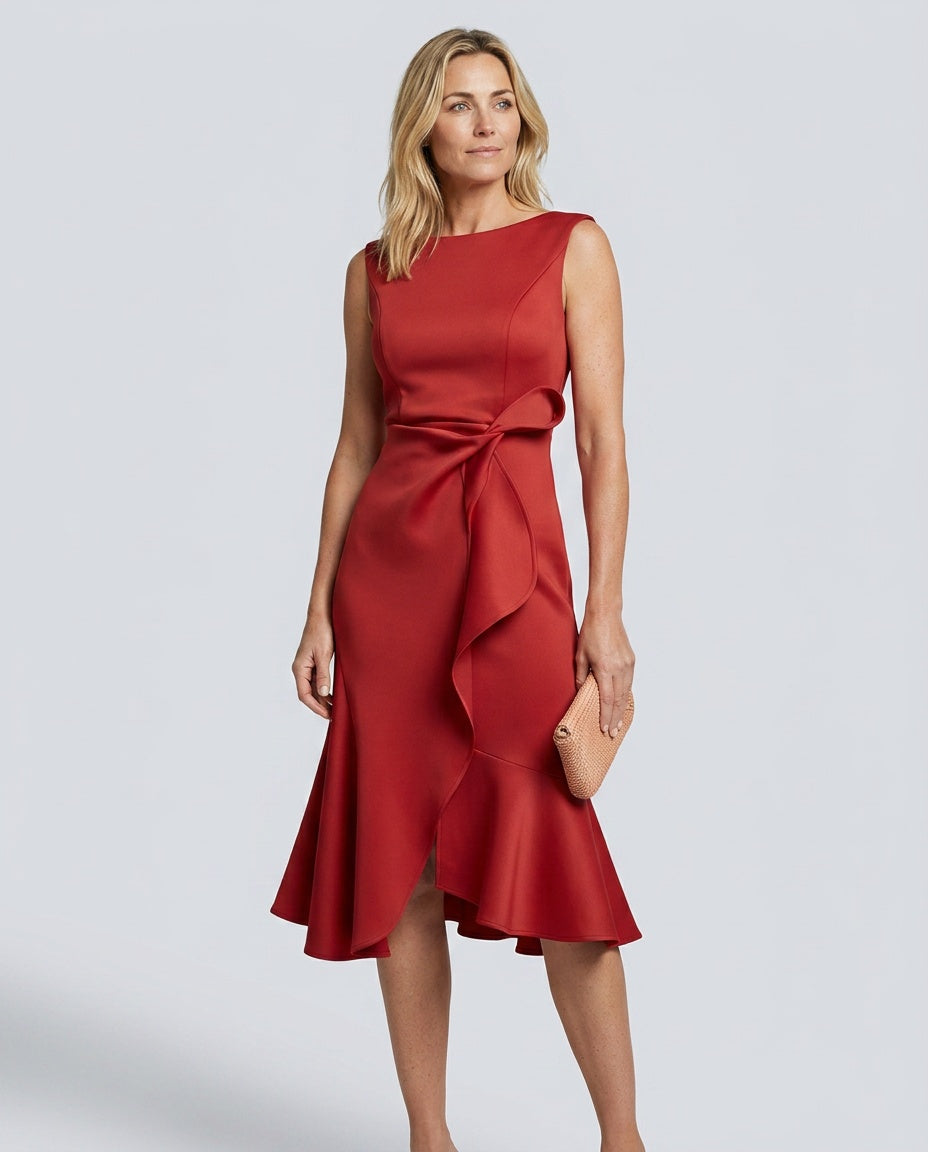 Grace | Draped Asymmetric Sleeveless Midi Dress