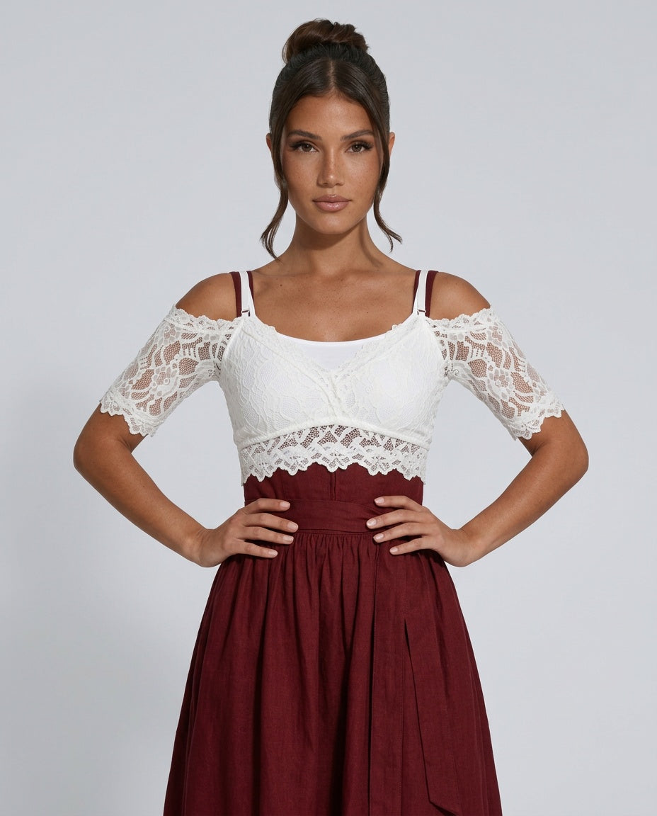 Estrella | Cropped Openwork Lace Dirndl Blouse