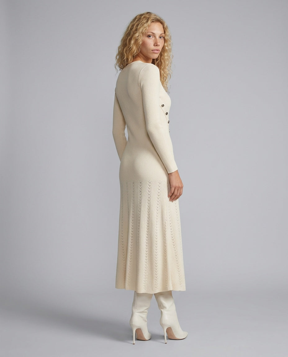 Mariana | Button-Front Ribbed-Knit Midi Dress