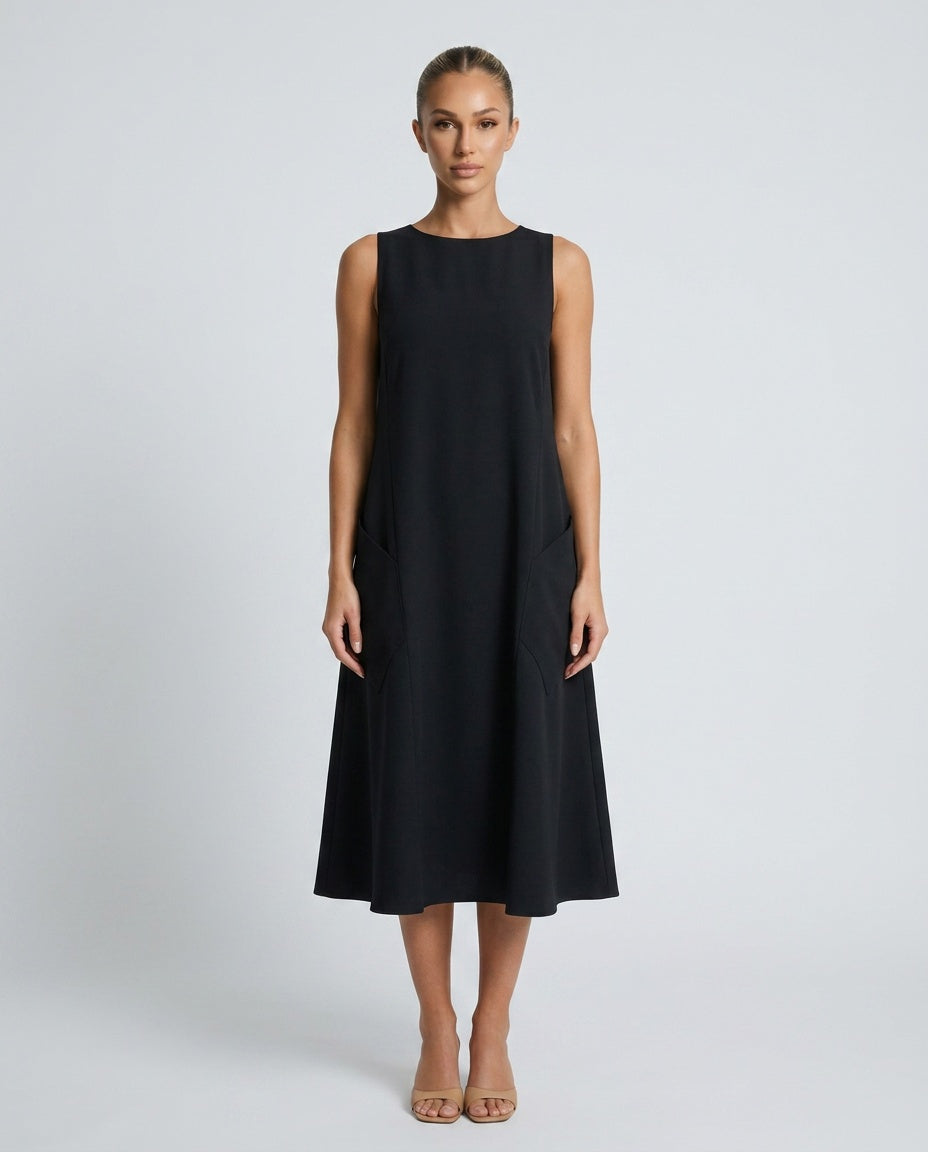 Paige | Monochrome Round Neck Midi Dress