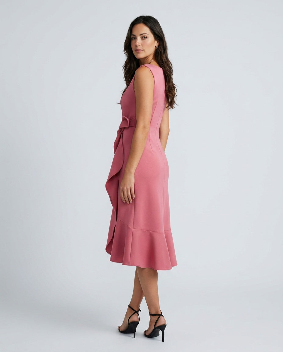 Grace | Draped Asymmetric Sleeveless Midi Dress