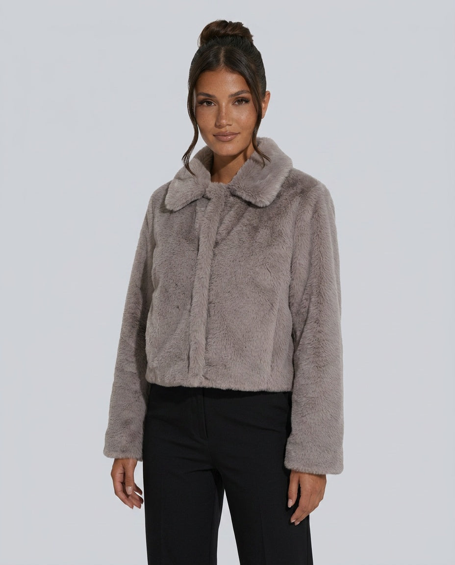 Naia | Lapel Button-Front Faux Fur Jacket
