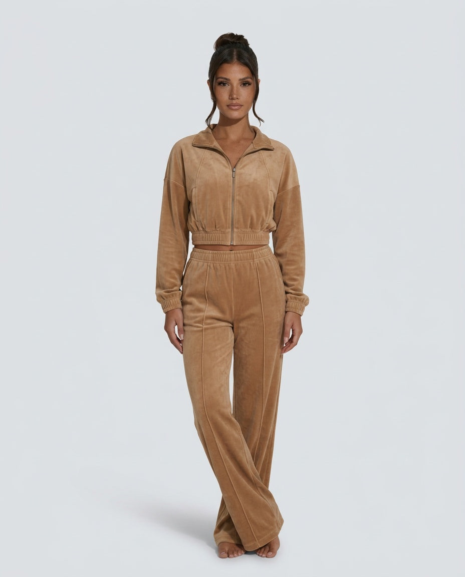 Lena | Zip Crop Top & Relaxed Trouser Two-Piece Set