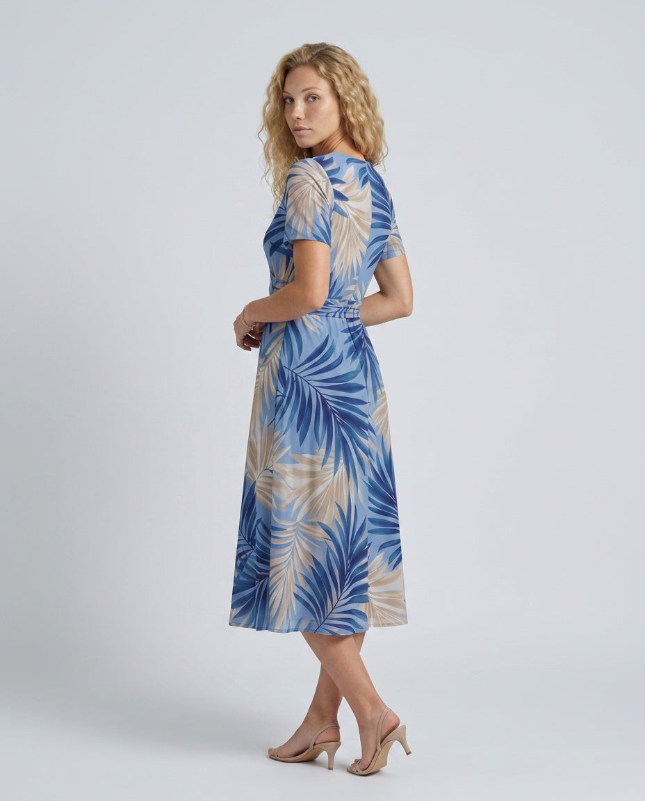 Jimena | Floral Print Short Sleeve V-Neck Midi Dress