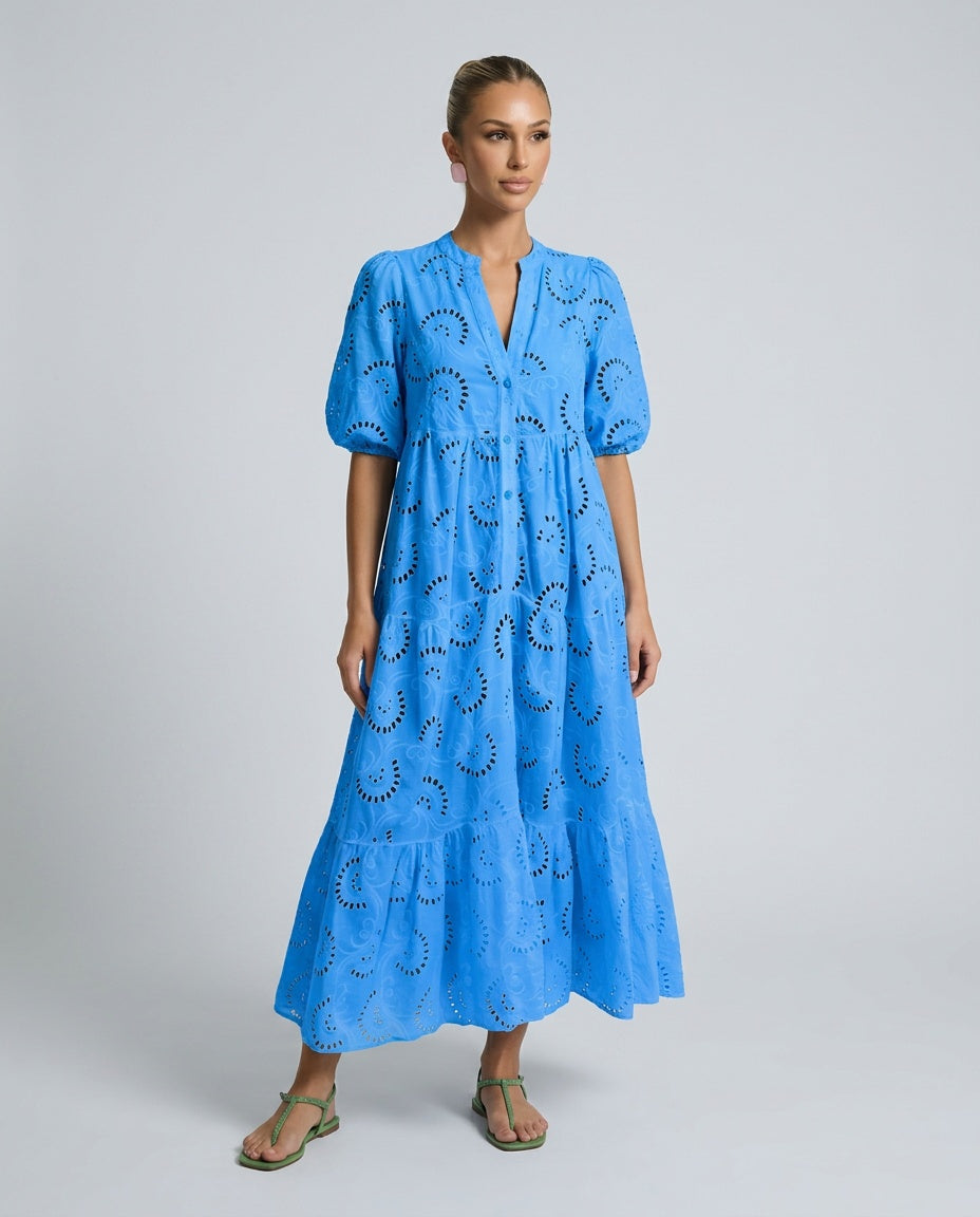 Amara | Openwork V-Neck 3/4 Sleeve Maxi Dress