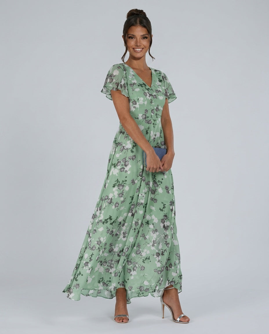 Liora | Floral Chiffon-Look Maxi Dress