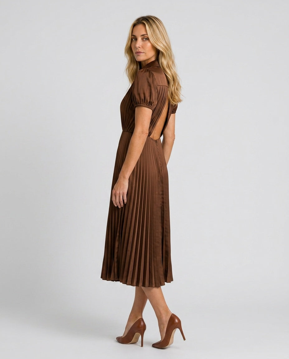 Theodora | Pleated Waistline Stripe Midi Dress