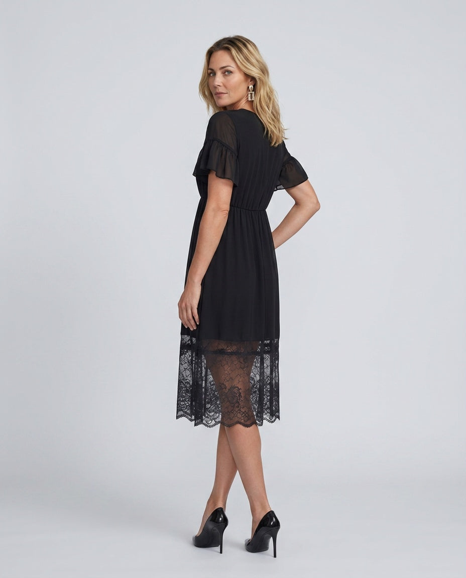 Vivienne | Ruffled Lace-Trim Midi Dress
