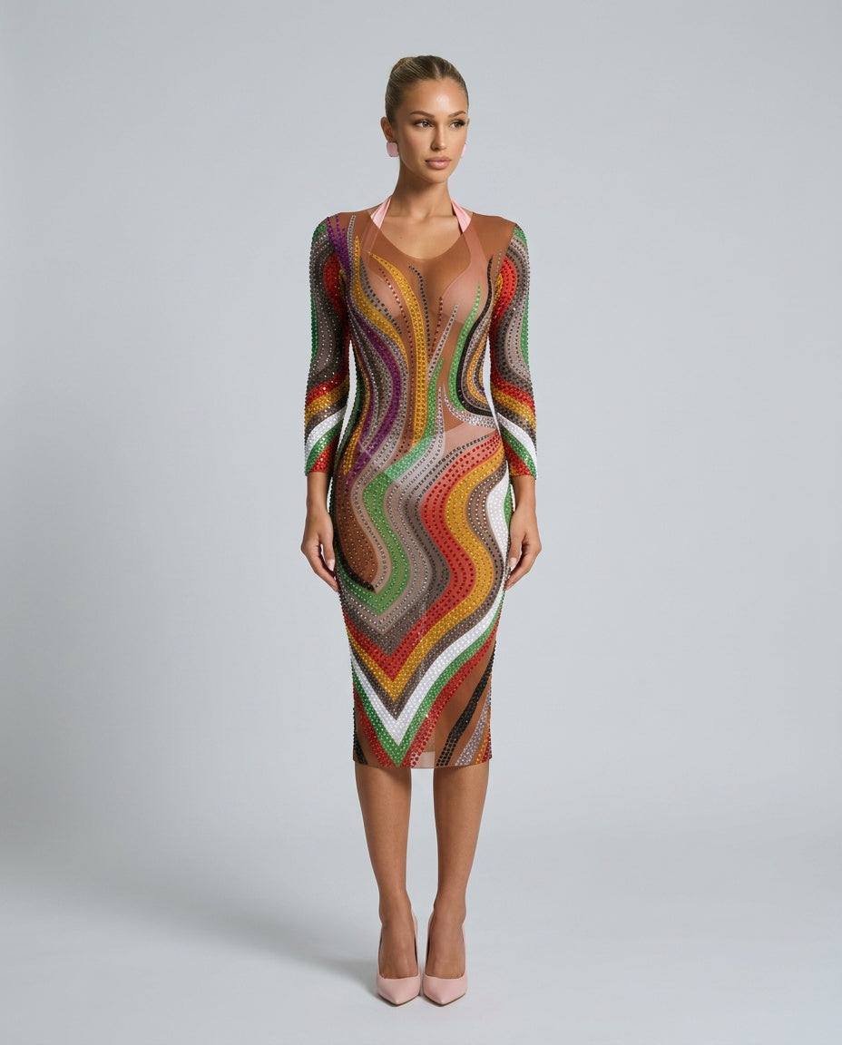 Dahlia | Long Sleeve Mesh Midi Dress