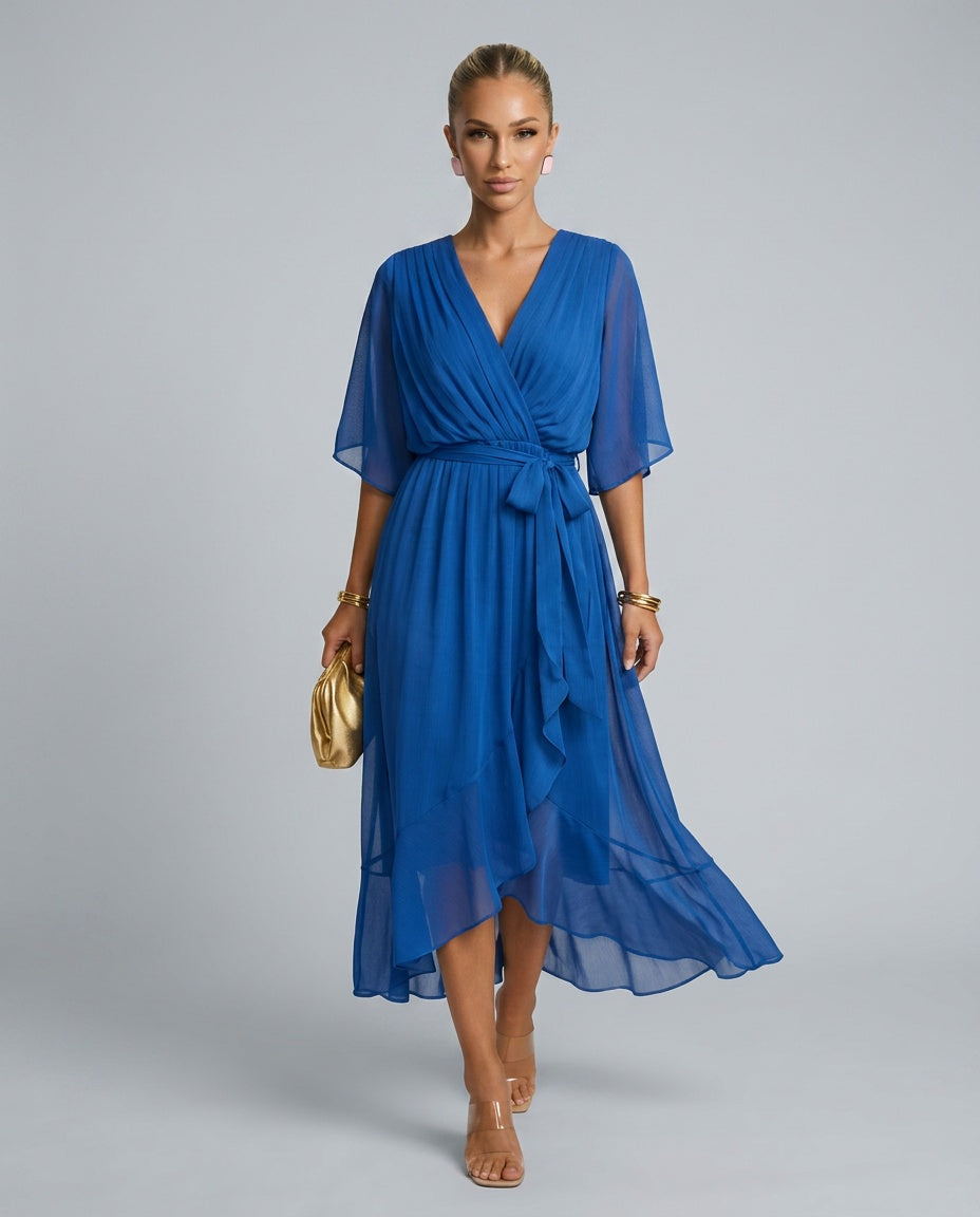Elin | Flowy Belted Midi Wrap Dress