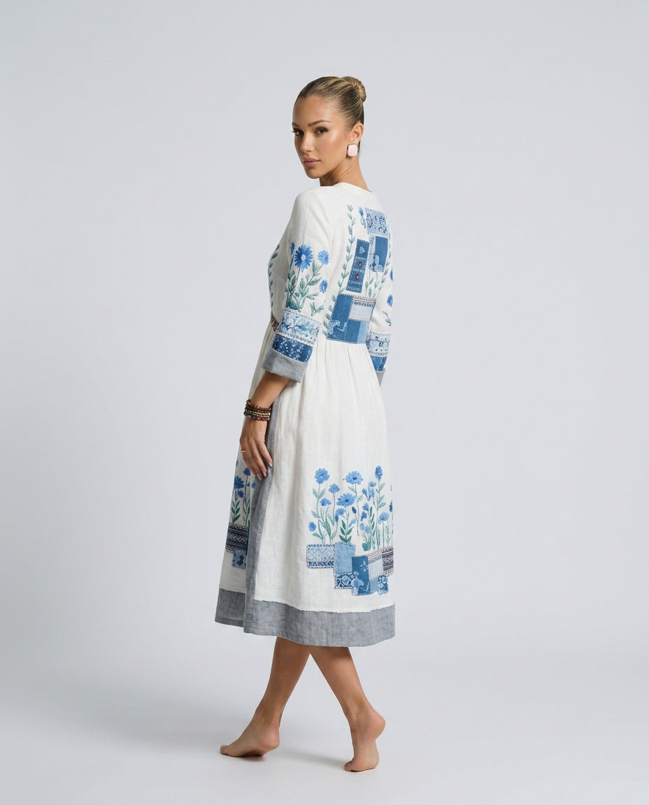 Wren | Embroidered Panel Long Sleeve Midi Dress