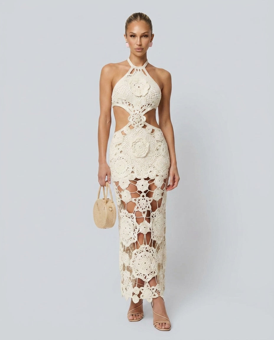 Talia | Backless Halter Neck Stretch Maxi Dress