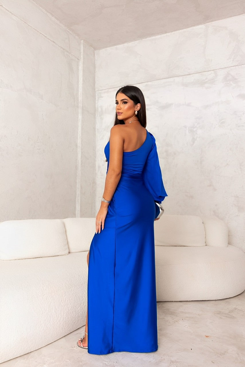 Yolina | One-Shoulder Satin Cocktail Maxi Dress
