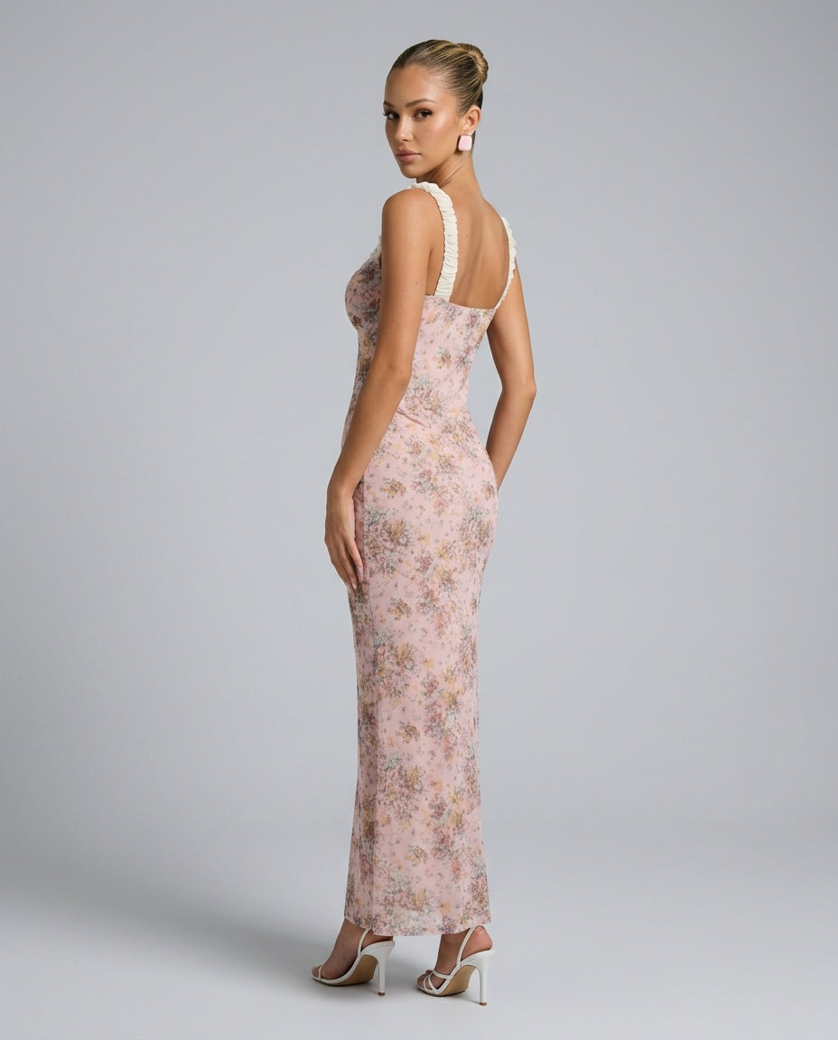 Maeve | Floral Print Bodycon Mesh Maxi Dress